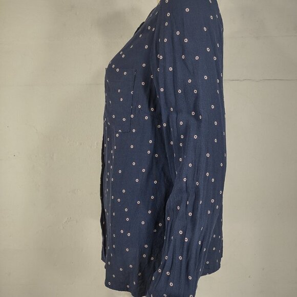 Boden dark blue navy floral print 100% Viscose button front shirt blouse size 12 - Picture 5 of 7